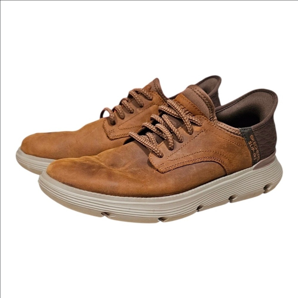 Skechers Slip-ins Garza Gervin Brown Leather Hands Free Sneakers Mens 8 205046 - Picture 2 of 8